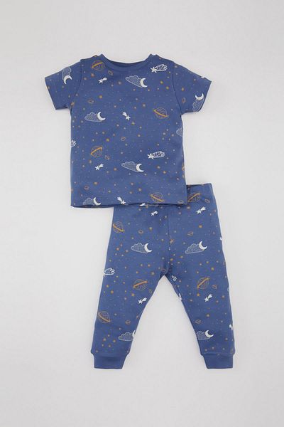 DeFacto Baby Boy Pajamas Set - Star Print, Short Sleeve, Top Elastic Waist, Long Bottom C0733A524Sm