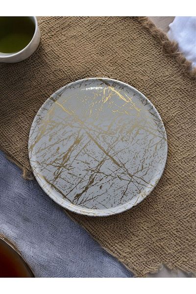 Freya YANPA TICARET FREYA 32 CM MELAMIN ROUND TRAY WHITE GOLD TRAY