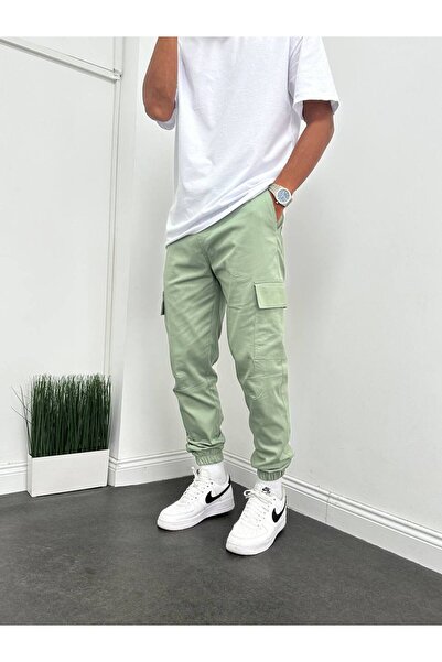 Gambocci Ανδρικό παντελόνι Jogger με ελαστικό κορδόνι σε νεροπράσινο χρώμα πλαϊνή τσέπη τεμαχίων