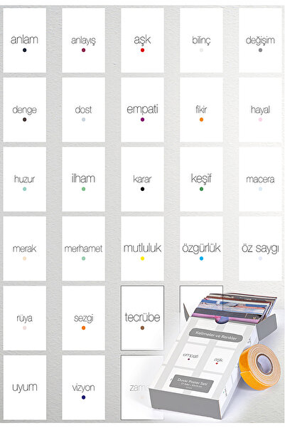 GUGUK Kelimeler Ve Renkler Temalı 27 Adet Duvar Poster Seti, Özel Tasarım Kut...