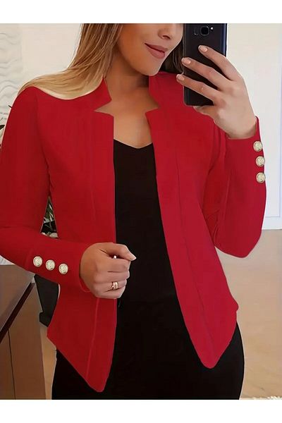 Tozlu Yaka Long Sleeve Crepe Women's Jacket - Sleeve Button Detail