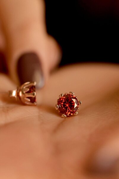 Erdobia Ocak Lal Doğum Taşı Rose Tektaş Çivili Gümüş Küpe