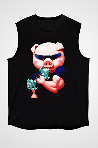 Darkhane Black Unisex Muscular Piggy Sleeveless T-Shirt - Cut Sleeve T-Shirt