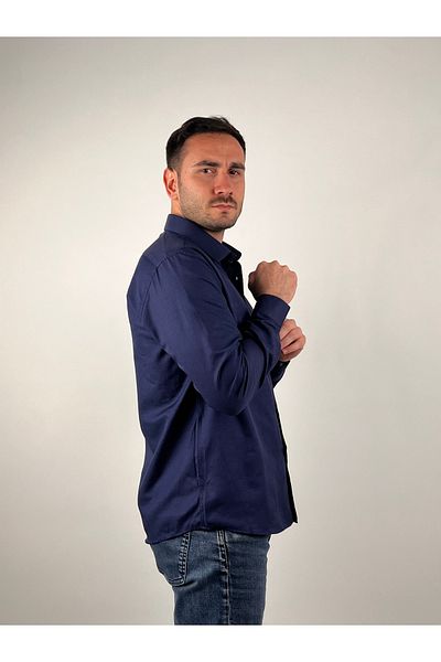 Mad&Calf Férfi karcsúsított, gombos galléros hosszú ujjú gabardin ing