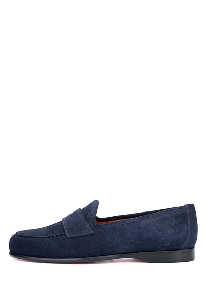 Tamer Tanca Men's Genuine Leather Navy Blue Suede Loafers