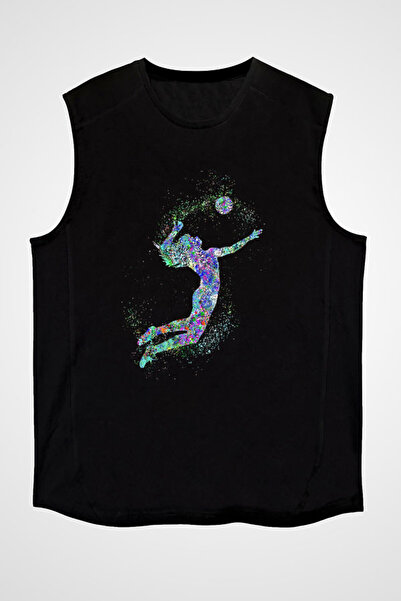 Darkhane Voleybol Siyah Unisex Kolsuz Tişört Kesik Kol T-Shirt