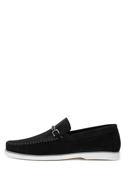Tamer Tanca Men's Genuine Leather Black Nubuck Loafers