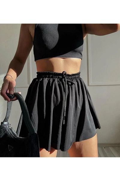 Benisengiydir Fustă pantaloni scurti sport pentru femei cu croială larga cu colanti negri in interior