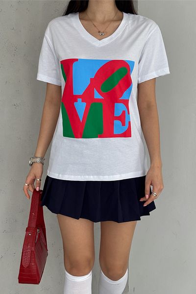 FEMELLE Tricou damă din bumbac alb cu imprimeu Love