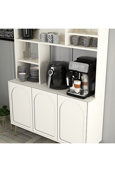 Variant Mobilya Lyon Kahve Köşesi Çok Amaçlı Dolap 120cm V822 - Krem / Altın