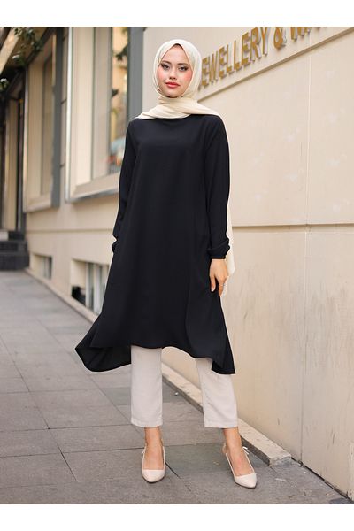 ZENANE CREPE TUNIC - Black - ZENANE