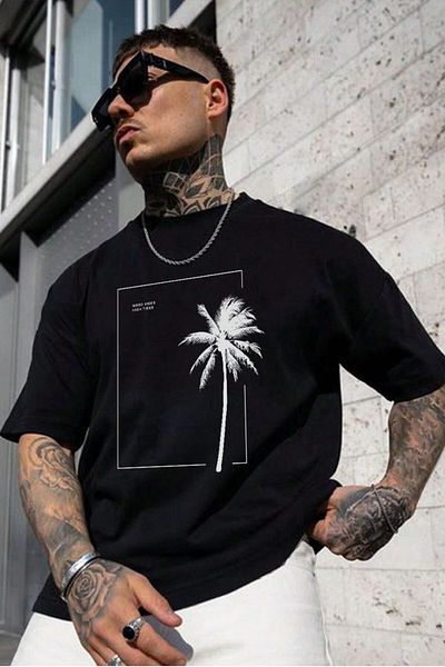 MODAGEN Ανδρικό μπλουζάκι Oversize μαύρο Crew λαιμόκοψη