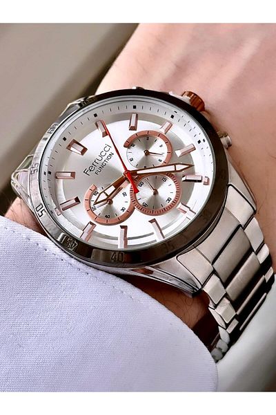 Ferrucci Men's Multifunctional Metal Band Wristwatch