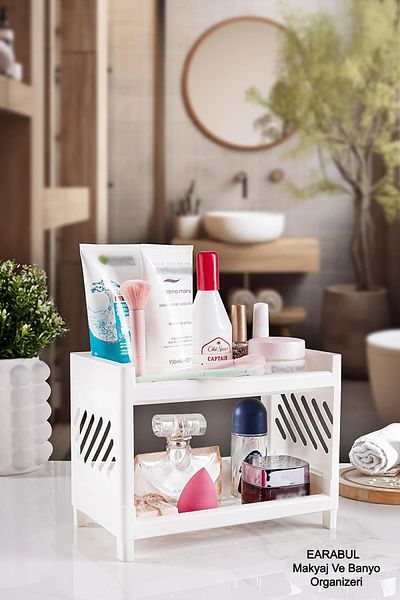 VİGENTİNO 2 Tiers Makeup Organizer And Bathroom Kitchen Office Organizer Multi-Purpose Desk Organizer