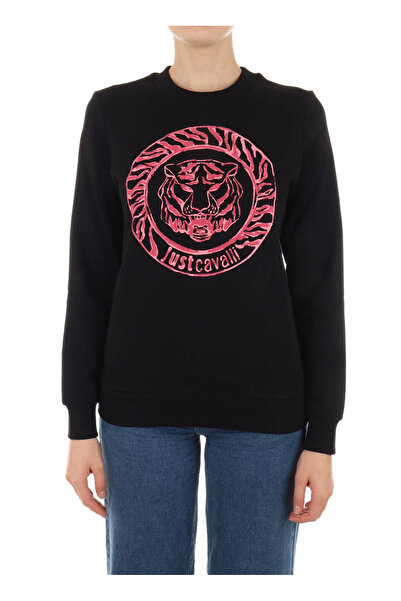 Just Cavalli Bisiklet Yaka Baskılı Siyah Kadın Sweatshırt 75paıf01