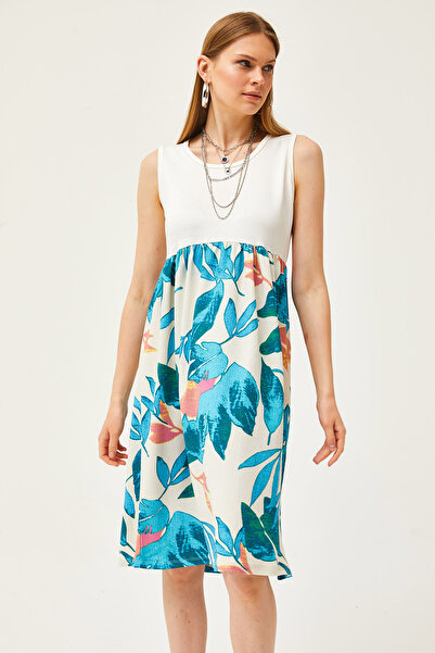 Olalook Γυναικείο εκρού μπλε φόρεμα με κρύσταλλο μοτίβο πλεκτό ELB-19002107