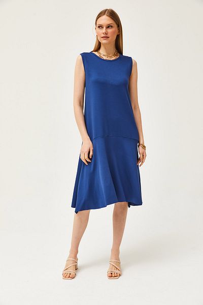 Olalook Marineblaues Damen-Strickkleid mit geteiltem Rock und Kristallen ELB-19002106