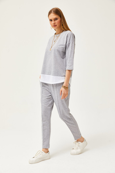 Olalook Women's Gray Garnished Top and Bottom Set TKM-19000274