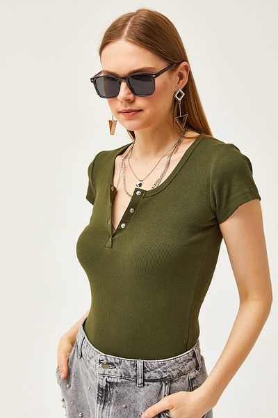 Olalook Khakifarbenes Snap-On-Camisole-T-Shirt für Damen BLZ-19000171