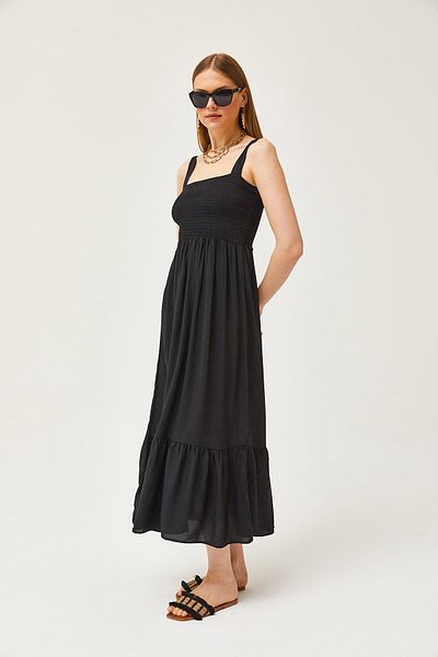 Olalook Damen-Midikleid aus gewebter Viskose mit schwarzen Trägern ELB-19002102