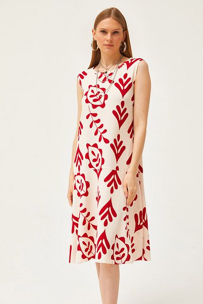 Olalook Women's Ecru Red Skirt Piece Knitted Dress ELB-19002105