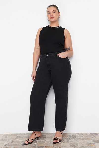 Trendyol Curve Anthrazitfarbener Regenanzug mit weitem Bein, große Jeans mit weitem Bein TBBSS22JE0211