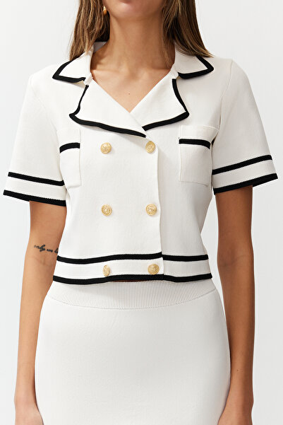 Trendyol Collection Ecru Super Crop/Short Jacket/Skirt Knitwear Bottom-Top Set Twoss24Au00093