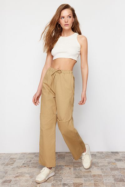 Trendyol Collection Camel Elastic Waist Brown Parachute High Waist Jeans Twoss24Je00155