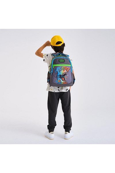Coral High Kids Gray Dinosaur Patterned Three Compartment School Backpack 23482