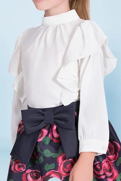 GOOSE Kız Çocuk Dik Yaka Fırfır Detaylı Ekru Gömlek