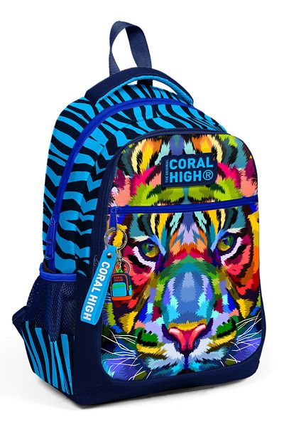 Coral High Rucsac școlar cu trei compartimente cu model de tigru bleumarin pentru copii 23483