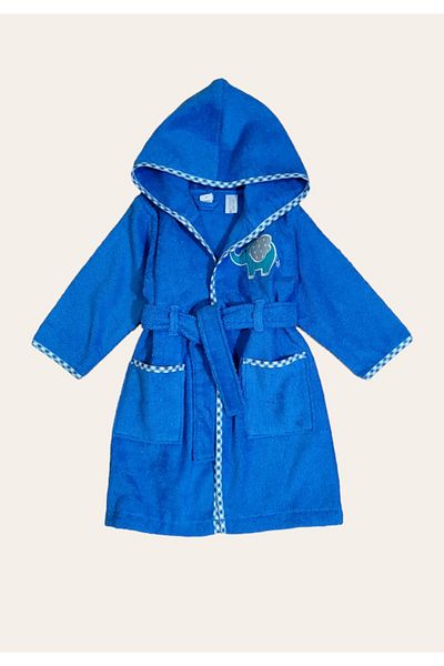 Alpar Tekstil Hooded Cotton Towel Soft Girl-Boy Bathrobe Blue / Elephant