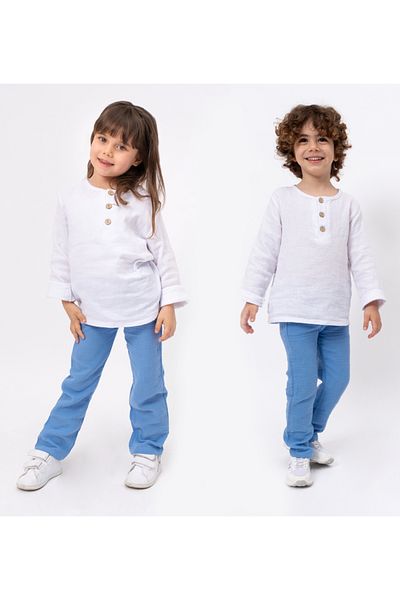 Bubito Unisex Baby&Child 100% Cotton Muslin Lower Top Pajama Set-Blue