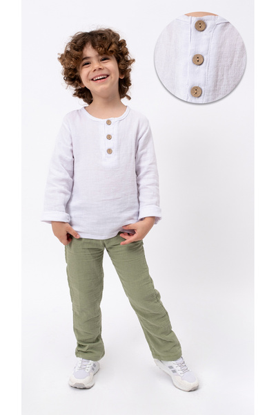 Bubito Unisex Baby Kids 100% Cotton Muslin Lower Top Pajama Set-Green