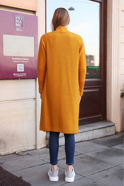 ALCHON Long Sleeve V-Neck Midi Knitwear Cardigan - Ankle Elastic, Roof Pocket, Single Plate