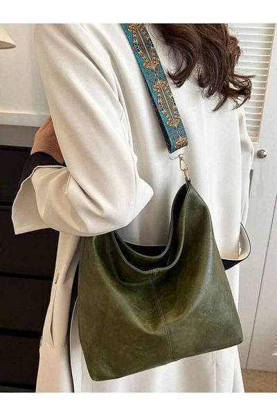 Katusa Khaki Women's Shoulder Bag - Zippered and Ethnic Patterned Strap