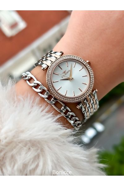 FERRO Wicker Cord Gold Color Waterproof Women's Wristwatch + bracelet