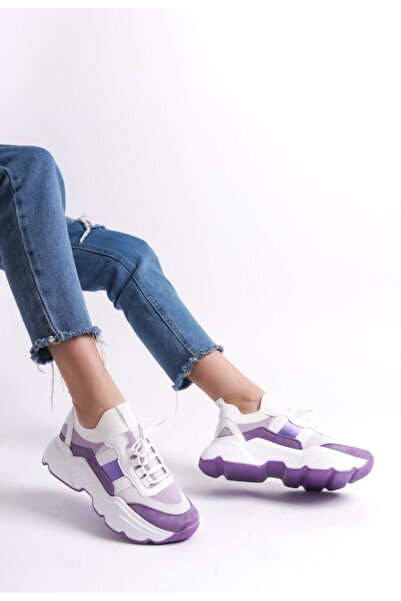 Pretty Girl Tenisky s vysokou podrážkou Šněrovací sportovní obuv Lila (5 CM PODPATEK)