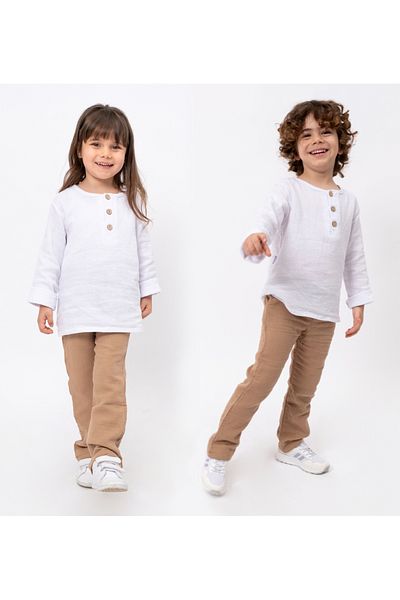 Bubito Unisex Baby&Child 100% Cotton Muslin Lower Top Pajama Set-Brown