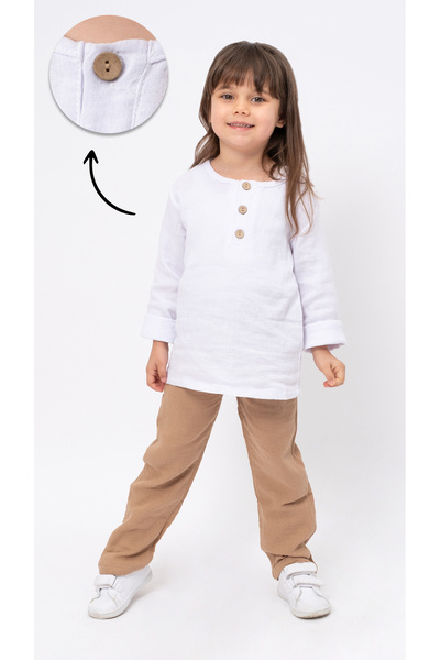 Bubito Unisex Baby&Child 100% Cotton Muslin Lower Top Pajama Set-Brown