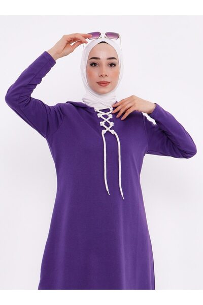 Bwest Hooded Long Sweatshirt - Purple - Bwest
