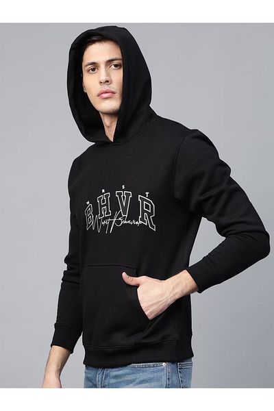 JANSOFASHOIN Bhvr Black Printed Hooded Sweatshirt