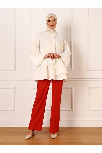 Refka Asymmetrical Flywheel Detailed Poplin Tunic - Vanilla - Refka