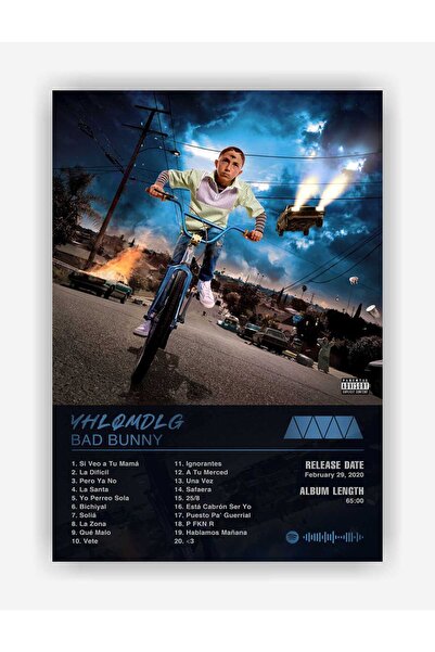 fırsatlar diyarı Bad Bunny - YHLQMDLG Spotify Kodlu Albüm Duvar Posteri - Kal...