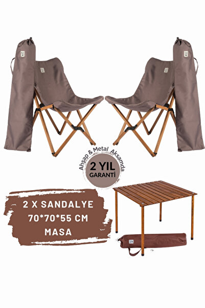Bag The Joy Ahşap Katlanır Kamp Masa Sandalye Seti 70x70x55 cm | Çantalı | Ka...