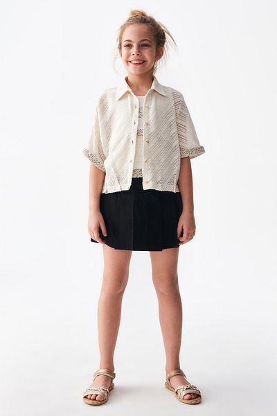 nk kids Lavin Girl's Bottom-Top Set (Strapped T-Shirt + Knitwear Jacket Blouse + Skirt 3-Piece Set)