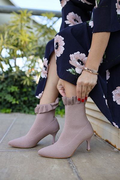 SHOEMARK Aria Knitwear Dried Rose Heeled Women's Boots