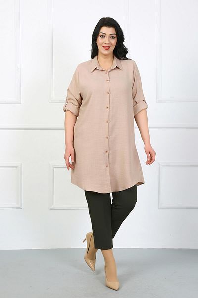 By Alba Collection سترة نسائية من الكتان الناعم ذات اللون الحجري مقاس كبير