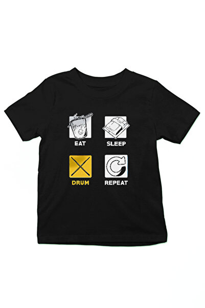 Darkhane Unisex Black Kids T-Shirt - Drum Eat Sleep Drum T-Shirt