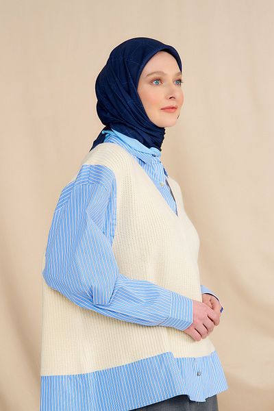 Modakaşmir Mk Baklava Βαμβακερό Φουλάρι Navy Blue